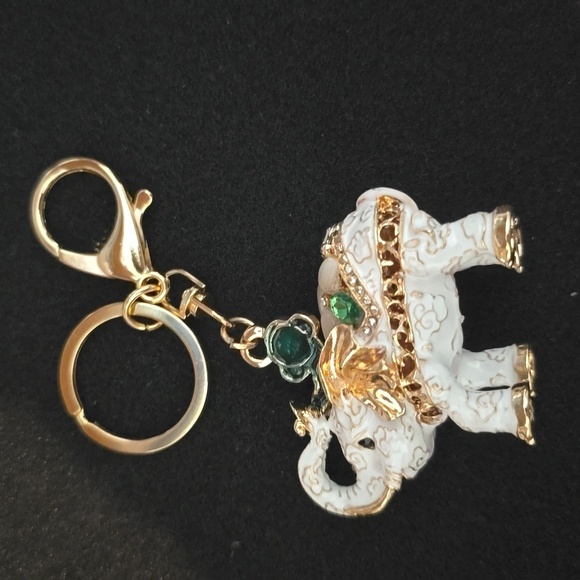 Gold and White Elephant Keychain/Purse Charm - Picture 2 of 2